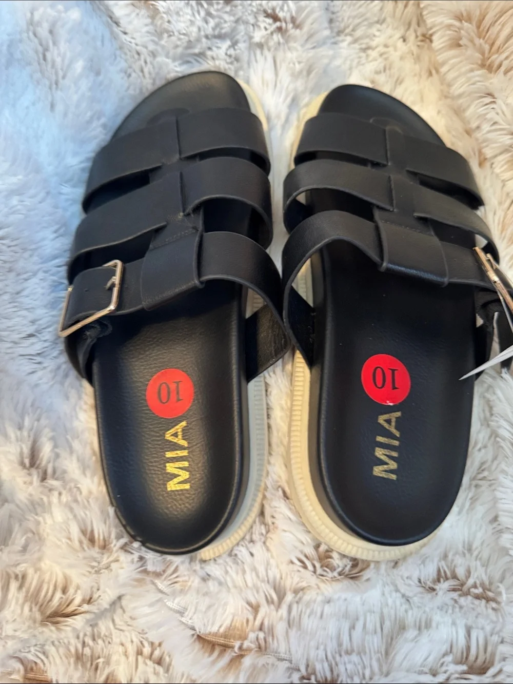 MIA Black Multi-Strap Slide Sandals with Buckle